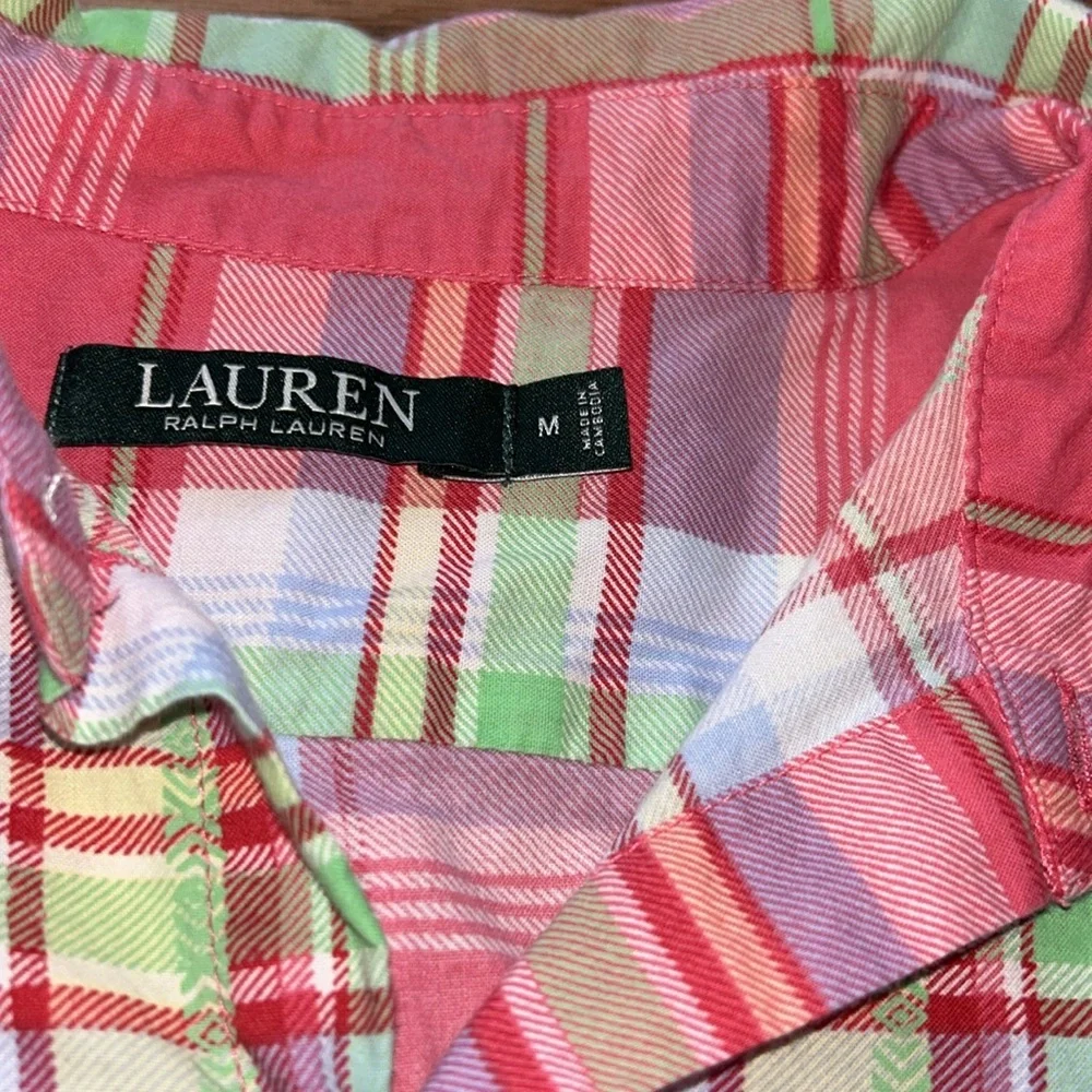 LAUREN RALPH LAUREN PINK & GREEN PLAID LRL MONOGRAMMED LIGHTWEIGHT  SLEEPSHIRT M